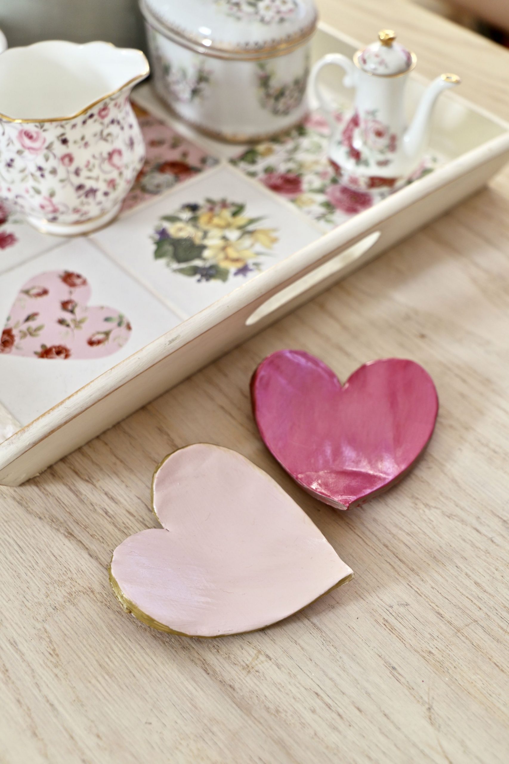 mothers day DIY gift idea, love heart trinket dishes, made from clay.