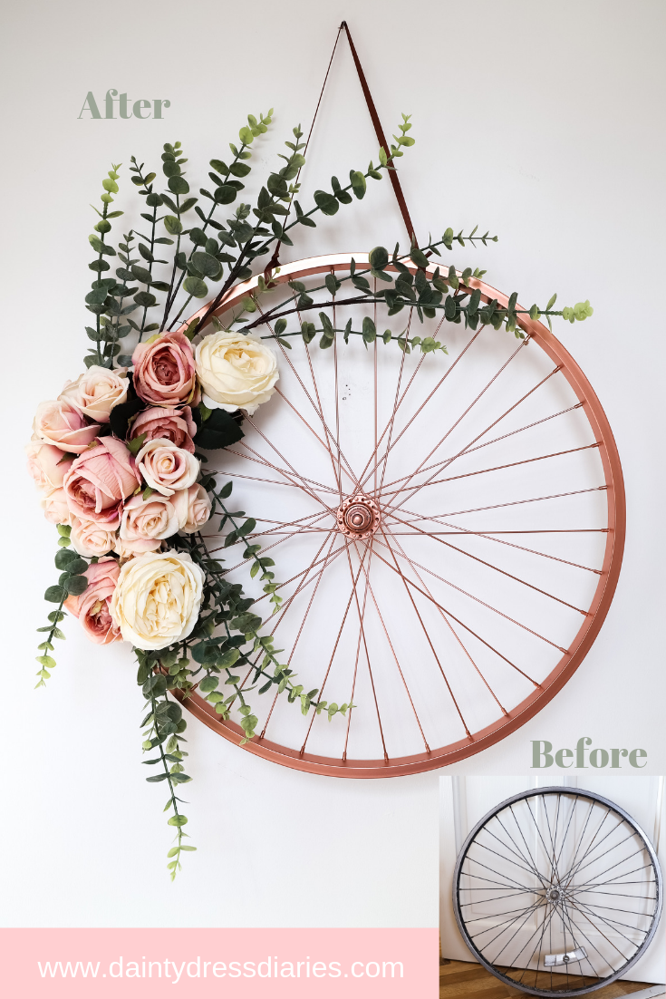 Repurpose and Recycle a bike wheel into a wreath , daintydressdiaries.com