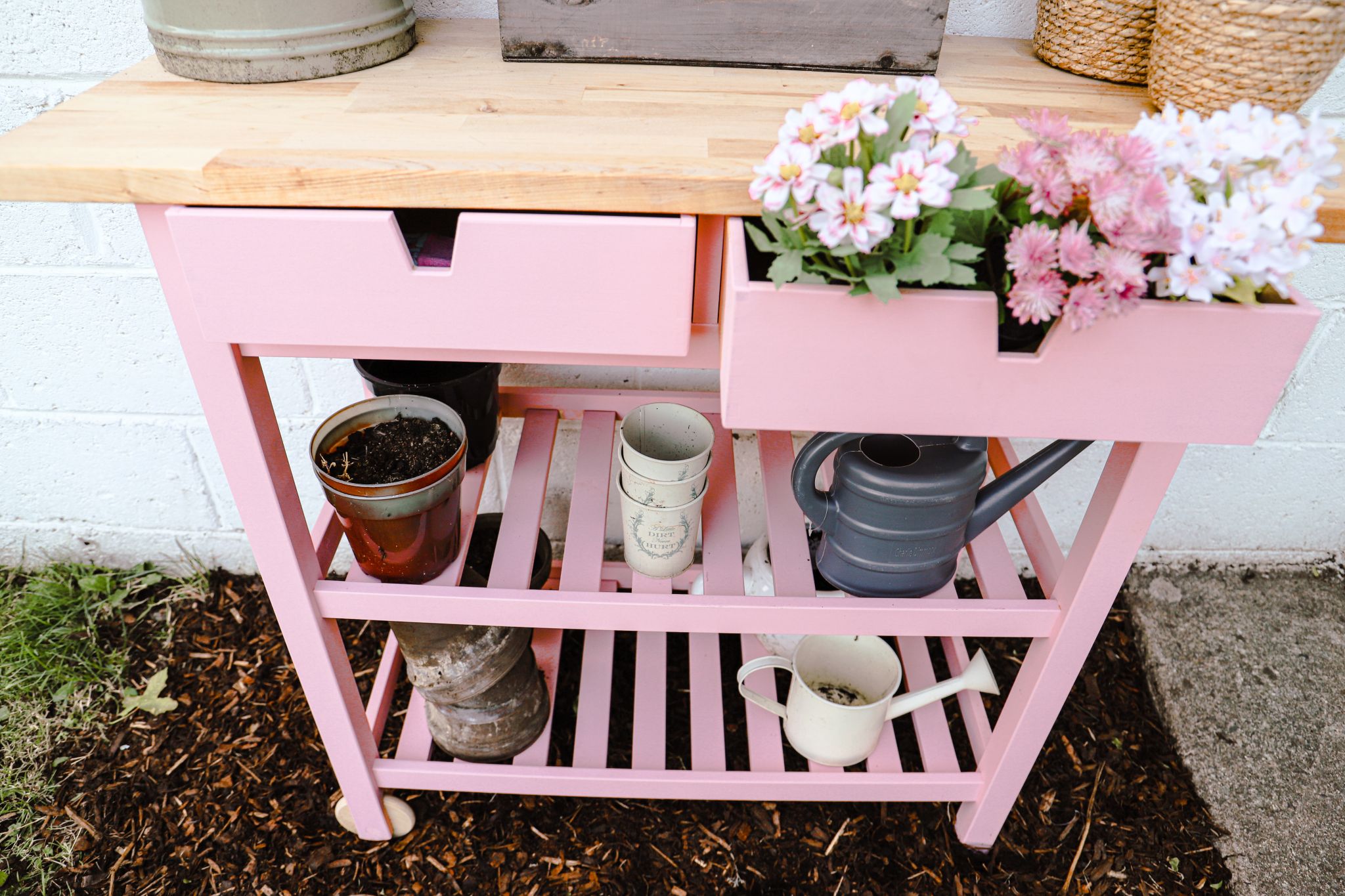 How to hack an Ikea Forhoja cart into a potting bench Dainty Dress