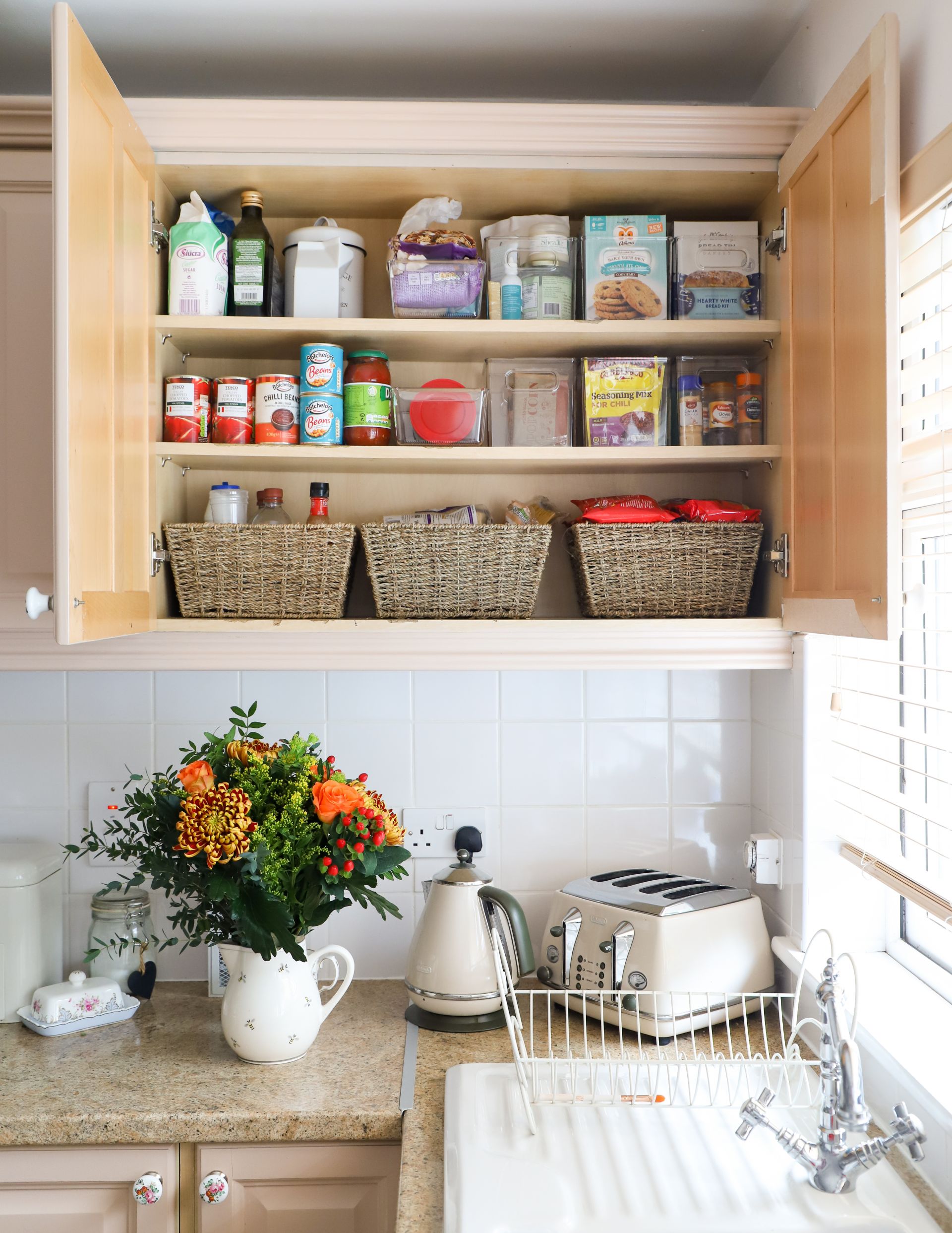 How To Organize Your Kitchen Cabinets & Create Space - Dainty