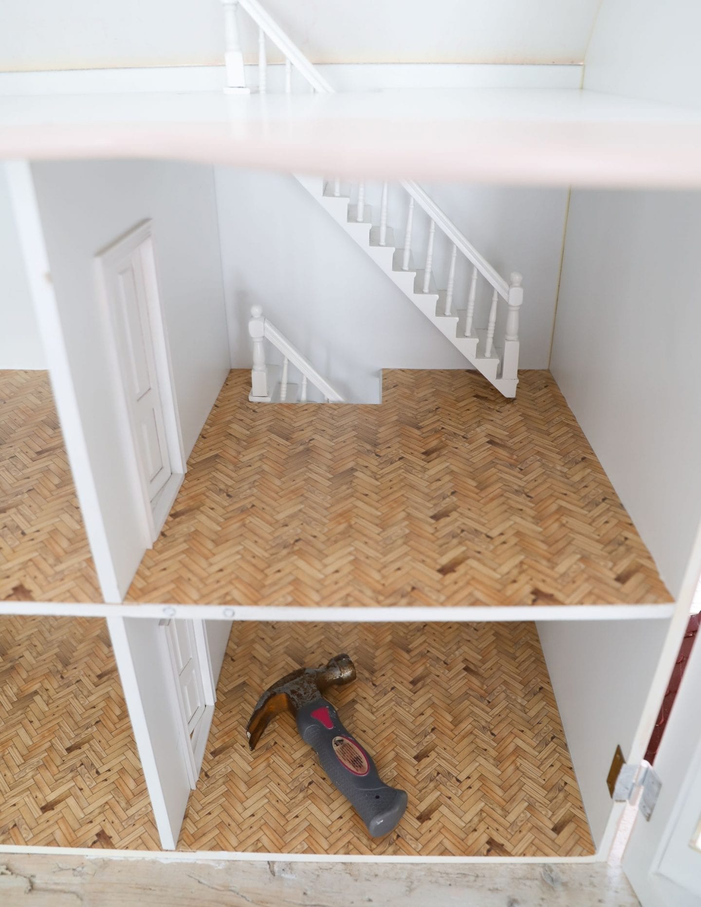 DIY herringbone dollhouse flooring