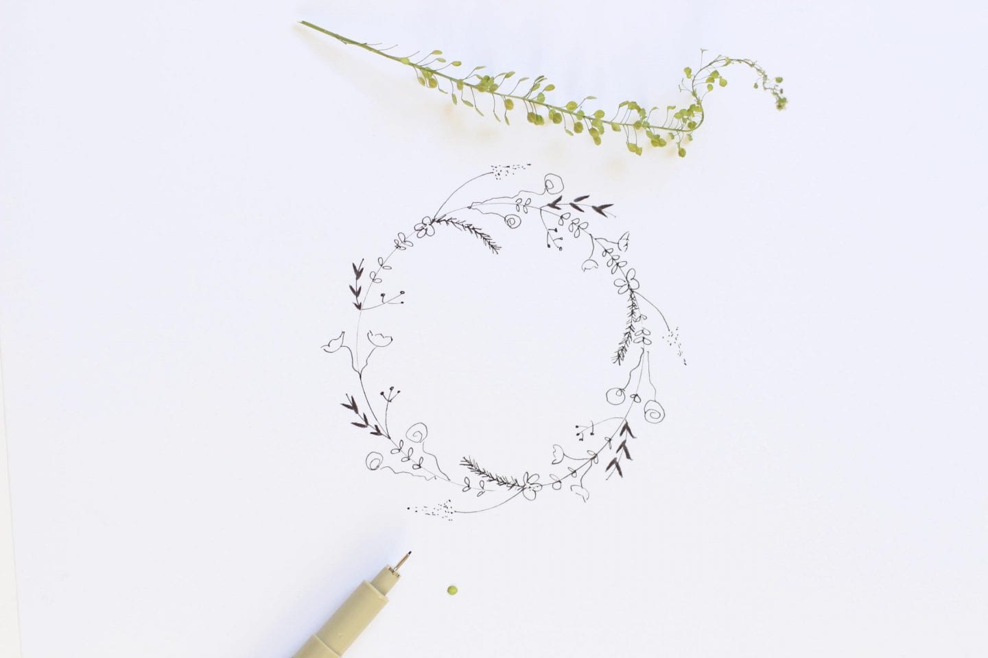 Basic doodling: How to Draw a Botanical Wreath. Online Creative Classes For Spring