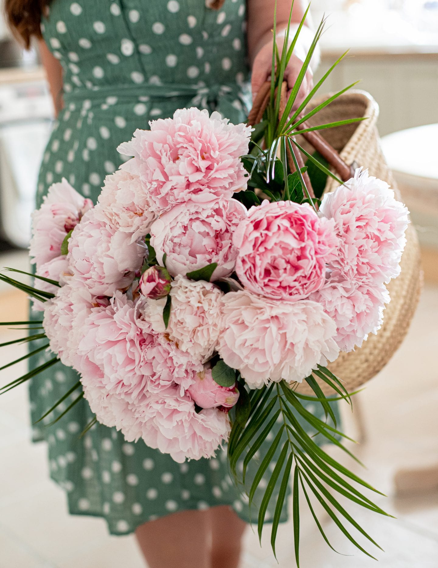 A basket of irish peonies.