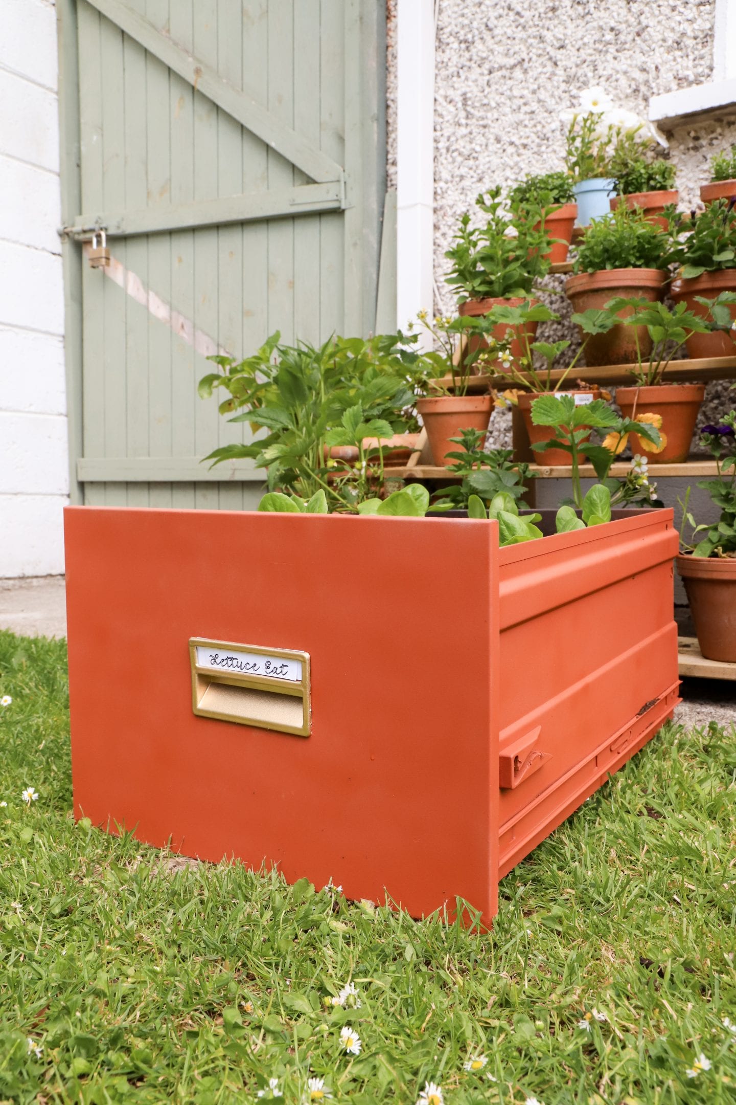 upcycled filing cabinet in garden