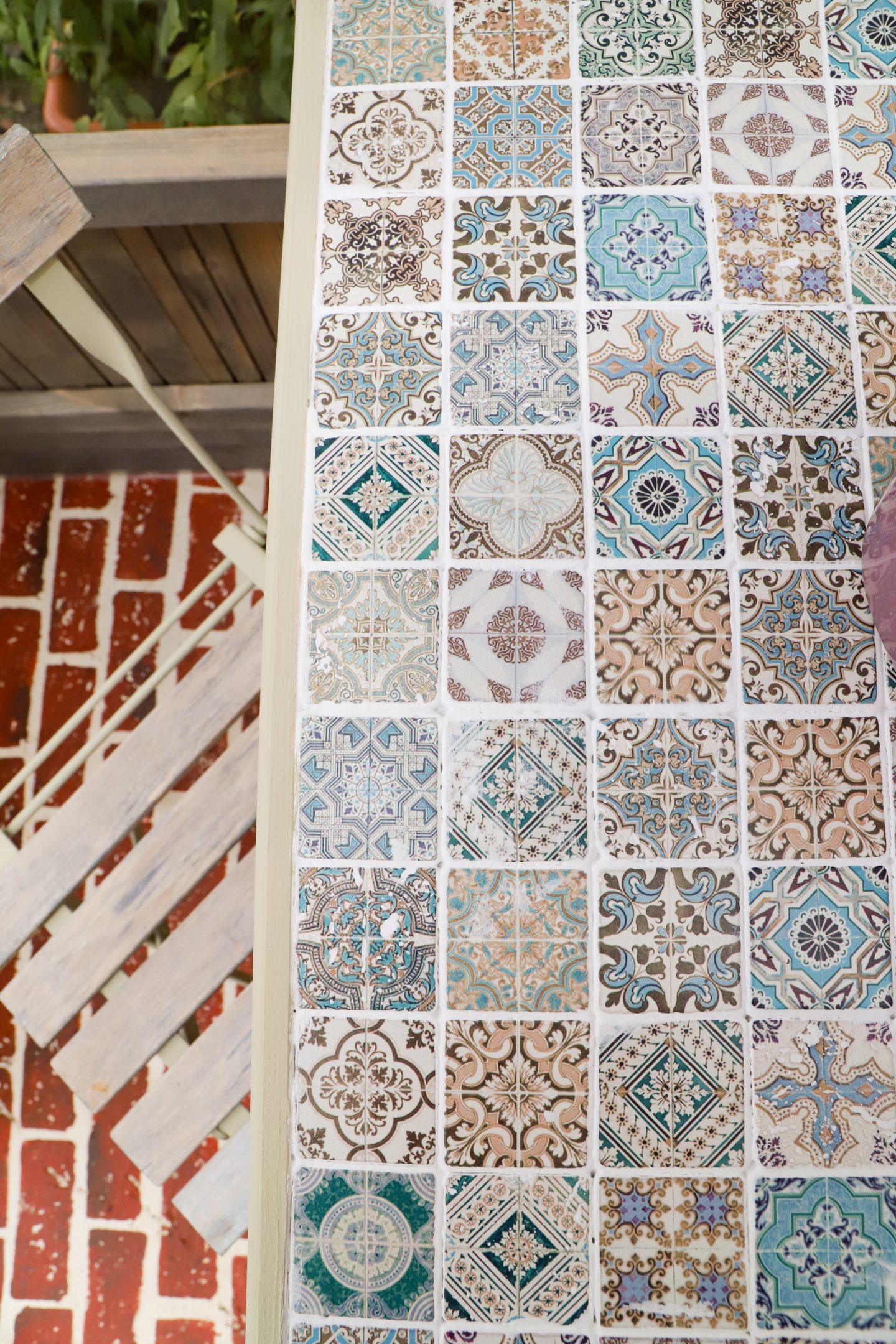 easy diy tiled tik tok table. Cottagecore style with Portuguese tiles.