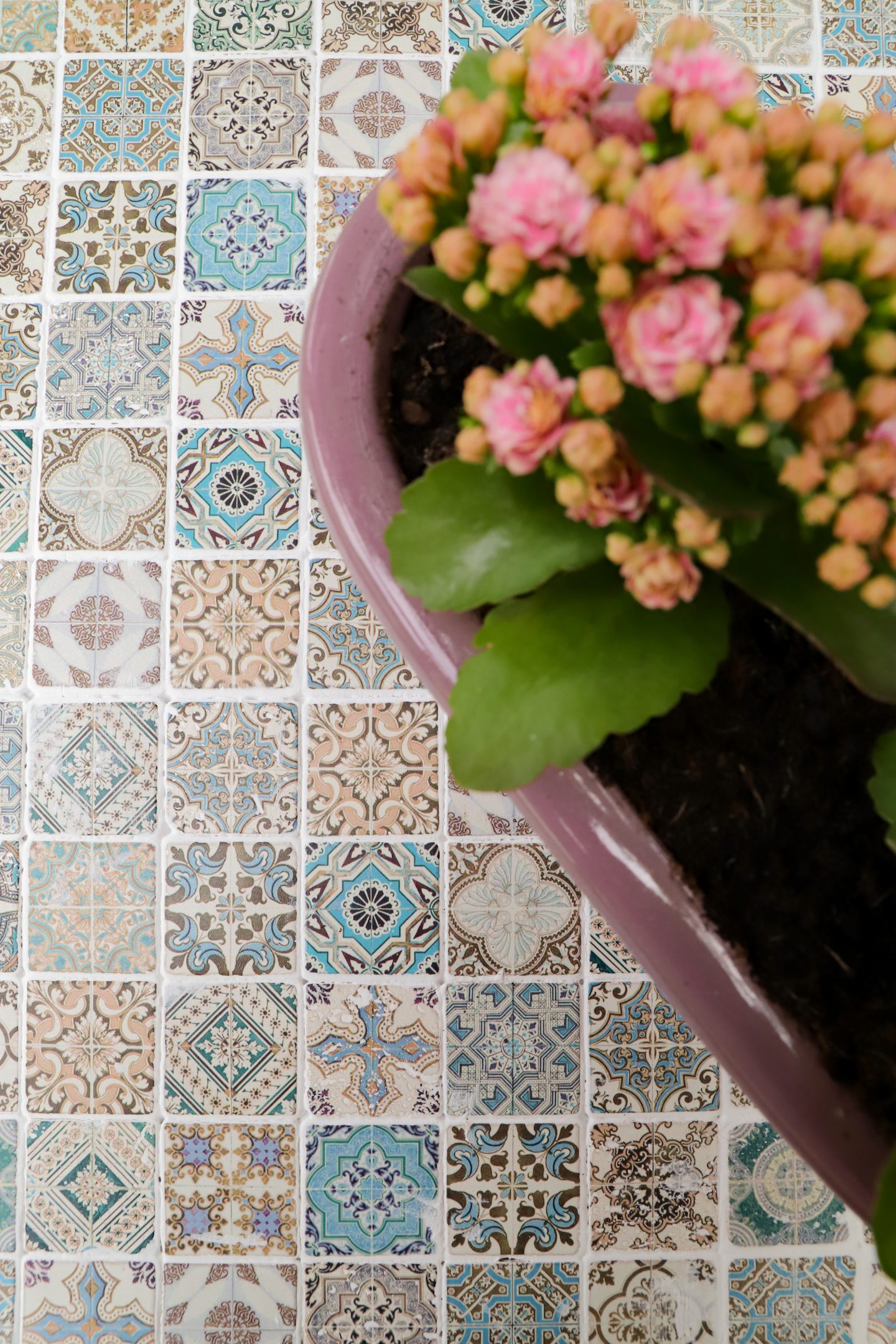 easy diy tiled tik tok table. Cottagecore style with Portuguese tiles.