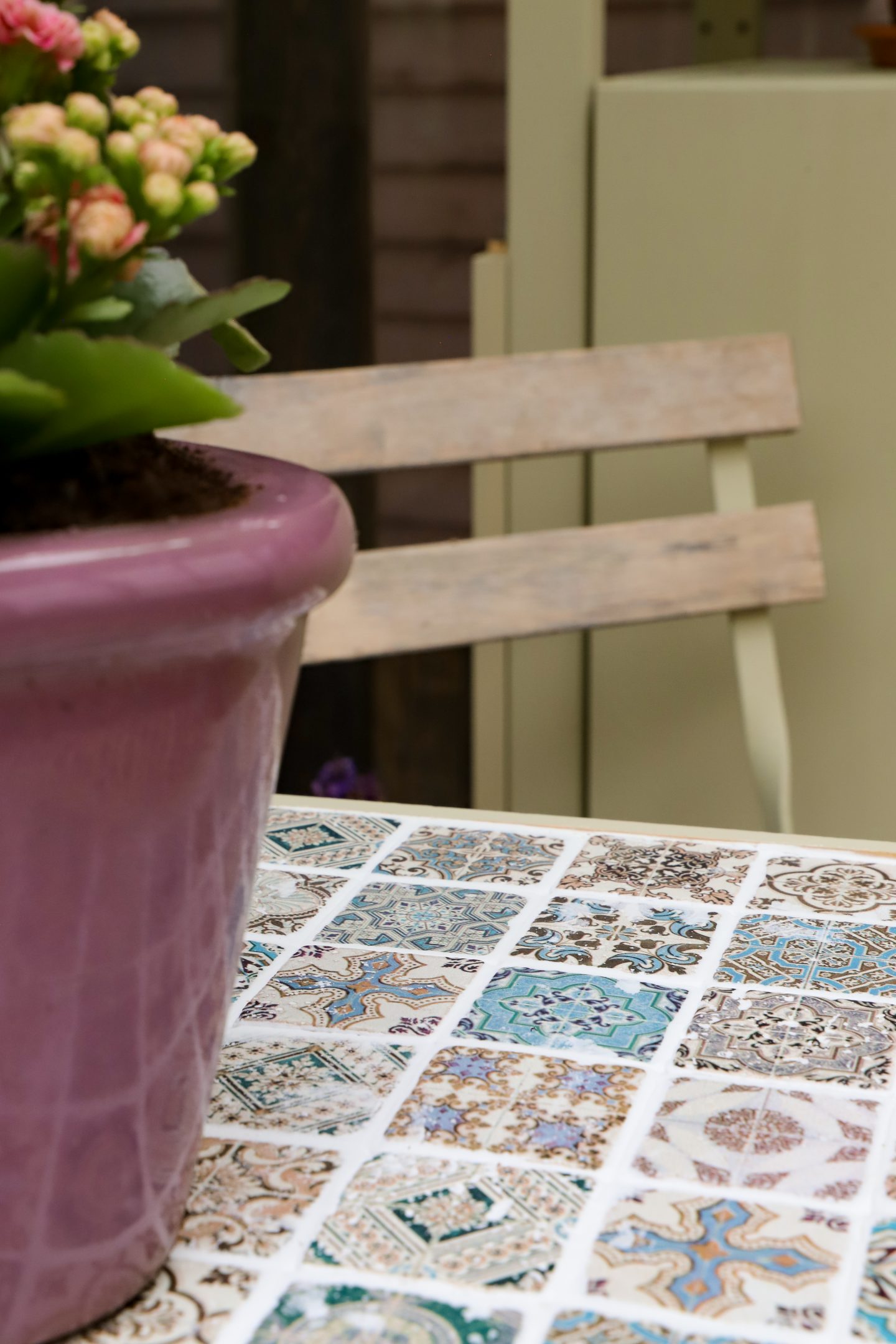 easy diy tiled tik tok table. Cottagecore style with Portuguese tiles.