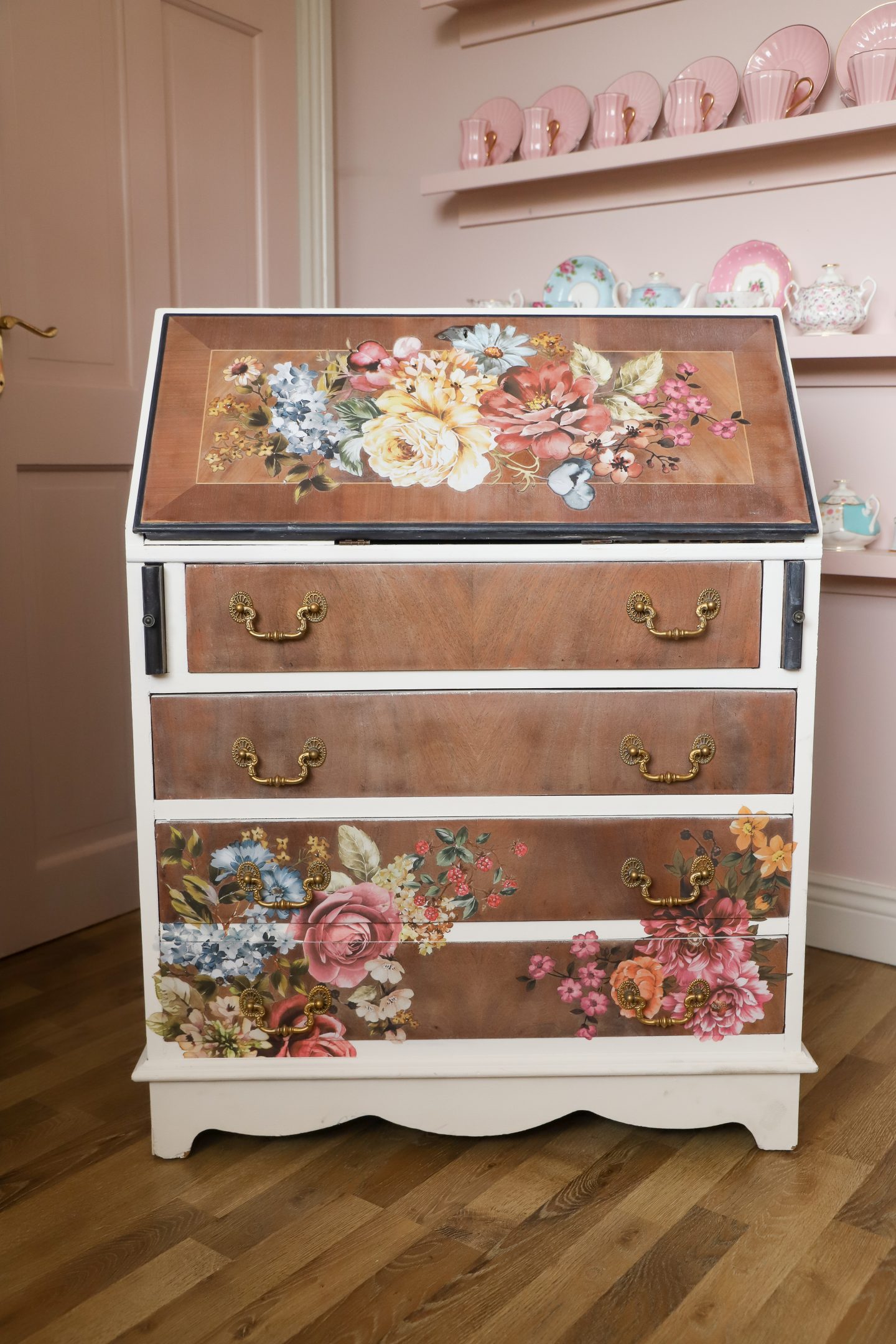 Upcycled writing desk, a floral bureau makeover