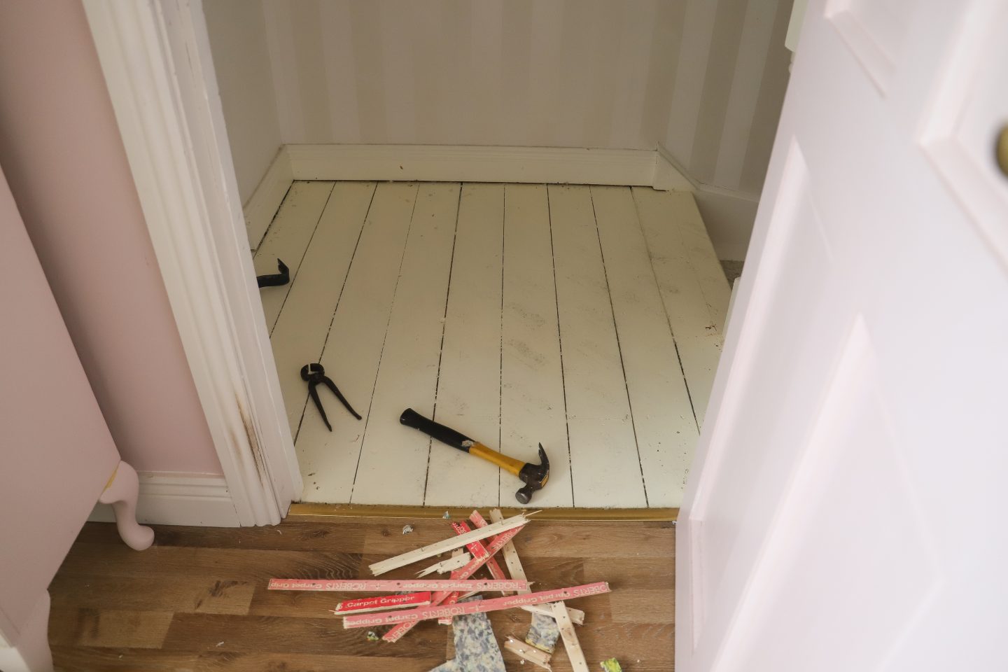 Pulling up carpet on the stairs to give it a refresh.