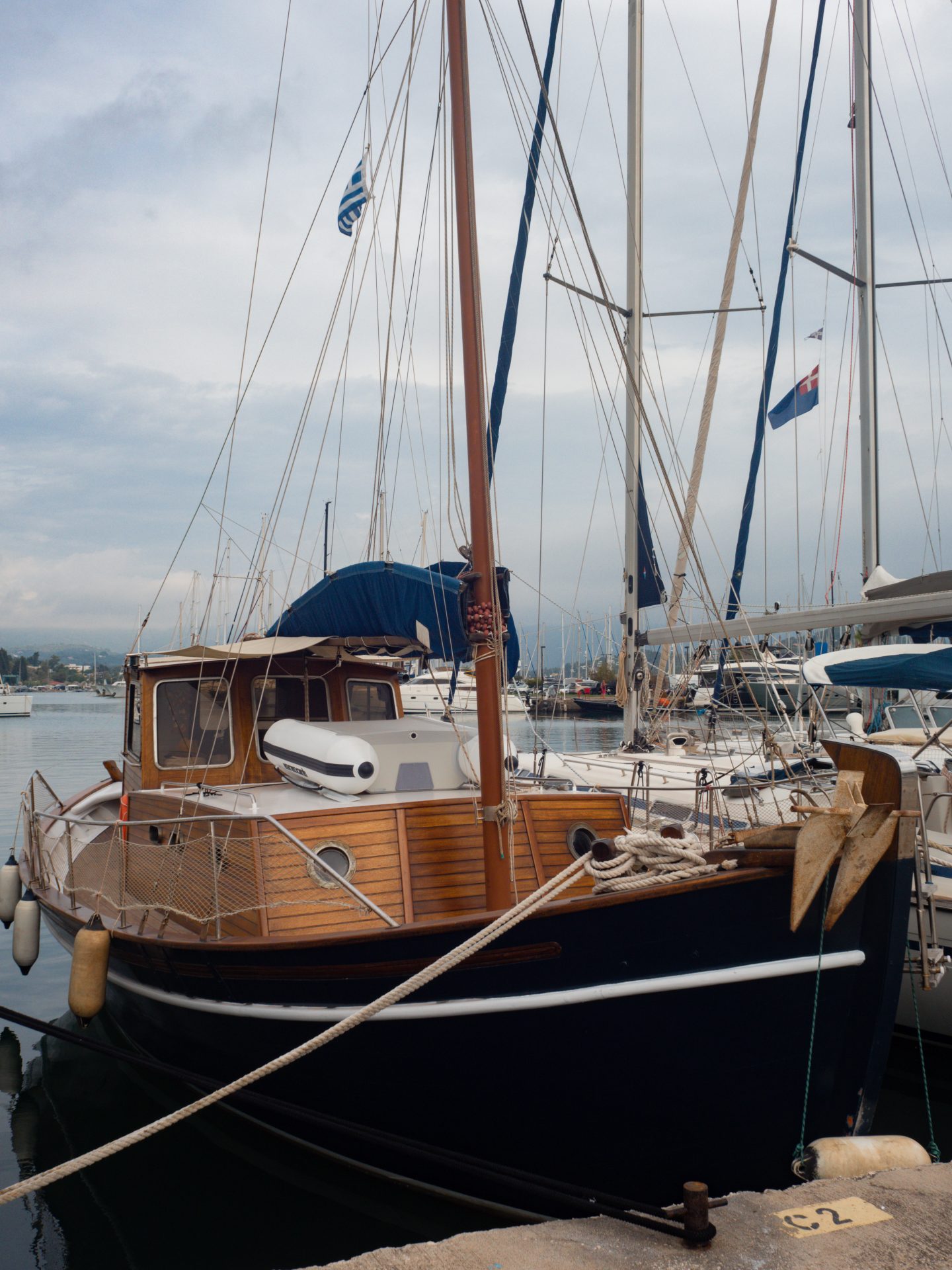 Brown boat at Gouvia Marina